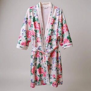 VTG Adonna Cotton Polyester Nightgown Floral Wrap Robe Pink Purple Green EUC